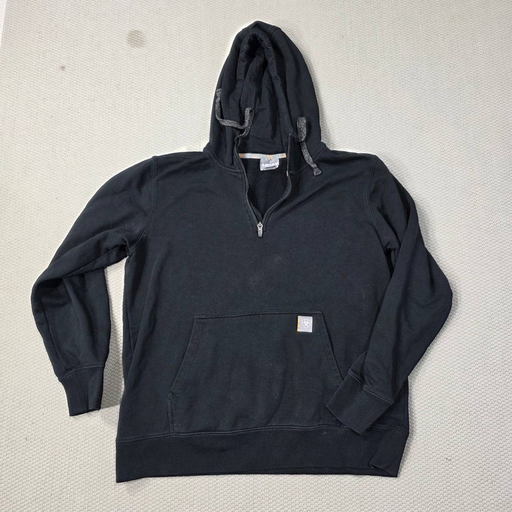 Ariat Rebar Black Quarter Zip Hoodie Mens‎ L/G Fleece Lined Workwear Casual